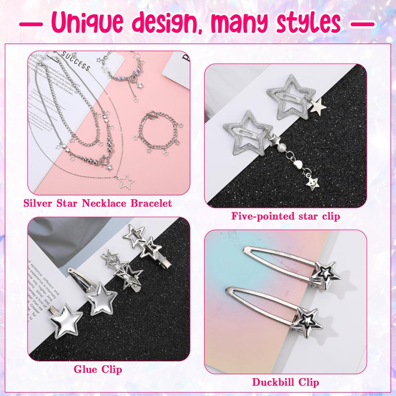ZhouBoat 45PCS Y2K Hair Clips for Women Girls, Star Barrettes, Necklace & Bracelets Set | Kawaii Retro 2000s Hair Accessories | Festival Rave Grunge Aesthetic - Image 3